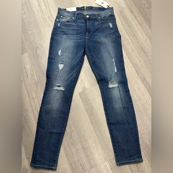 7 For All Mankind The Ankle Skinny Distressed Jeans - Picture 2 of 8